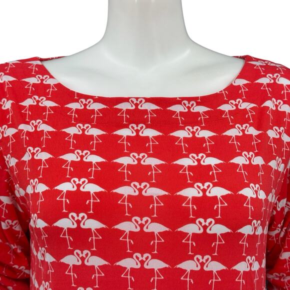 Tracy Negoshian Dress Womens Medium Red Mini Shift‎ Flamingos Resort Vacation - Picture 2 of 8